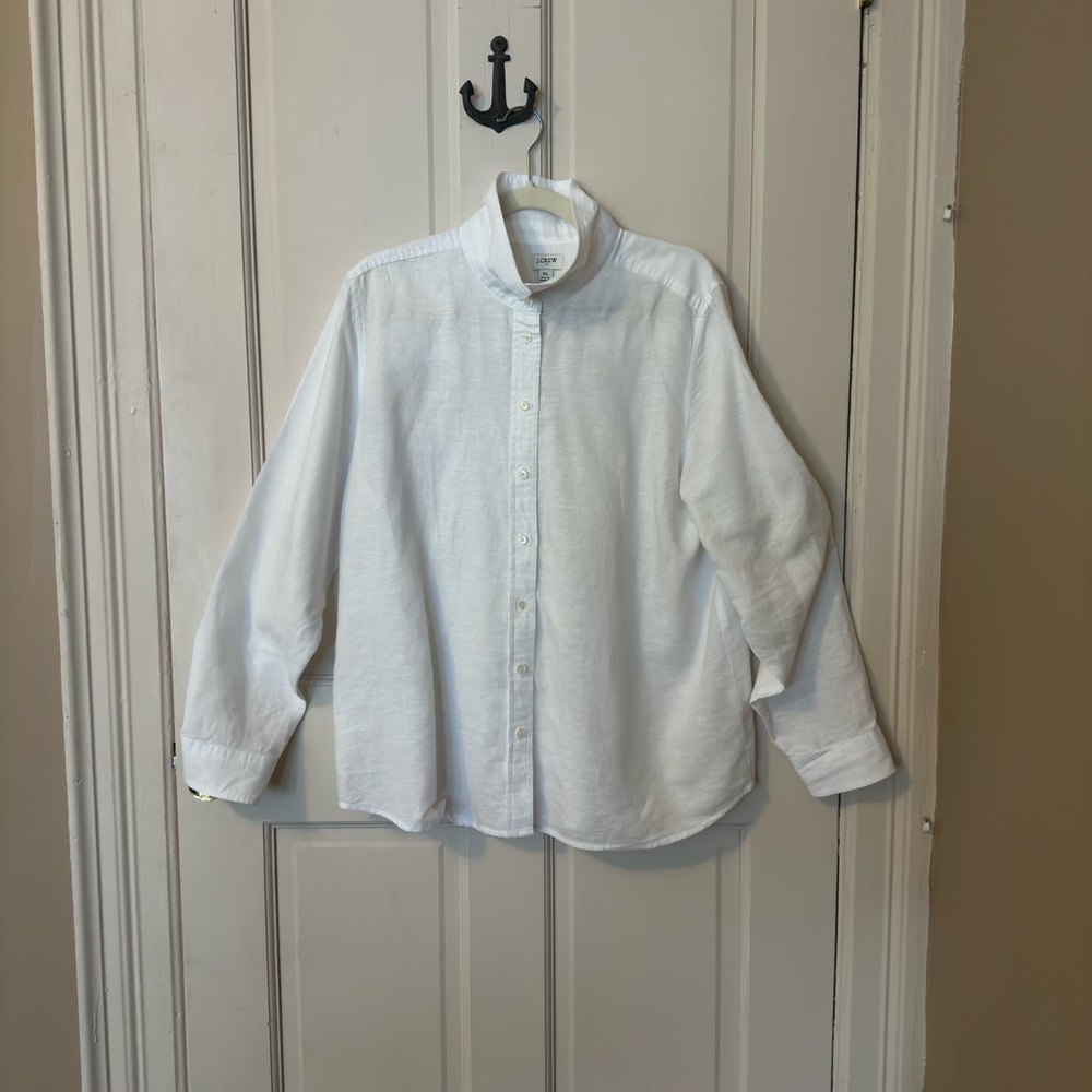 J. Crew white linen Button-Up Shirt